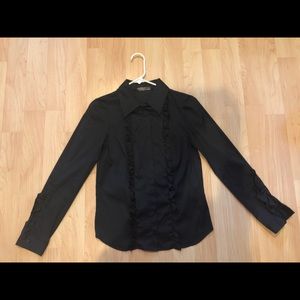 Zara Navy Tuxedo Shirt with Ruffle Details Size XS